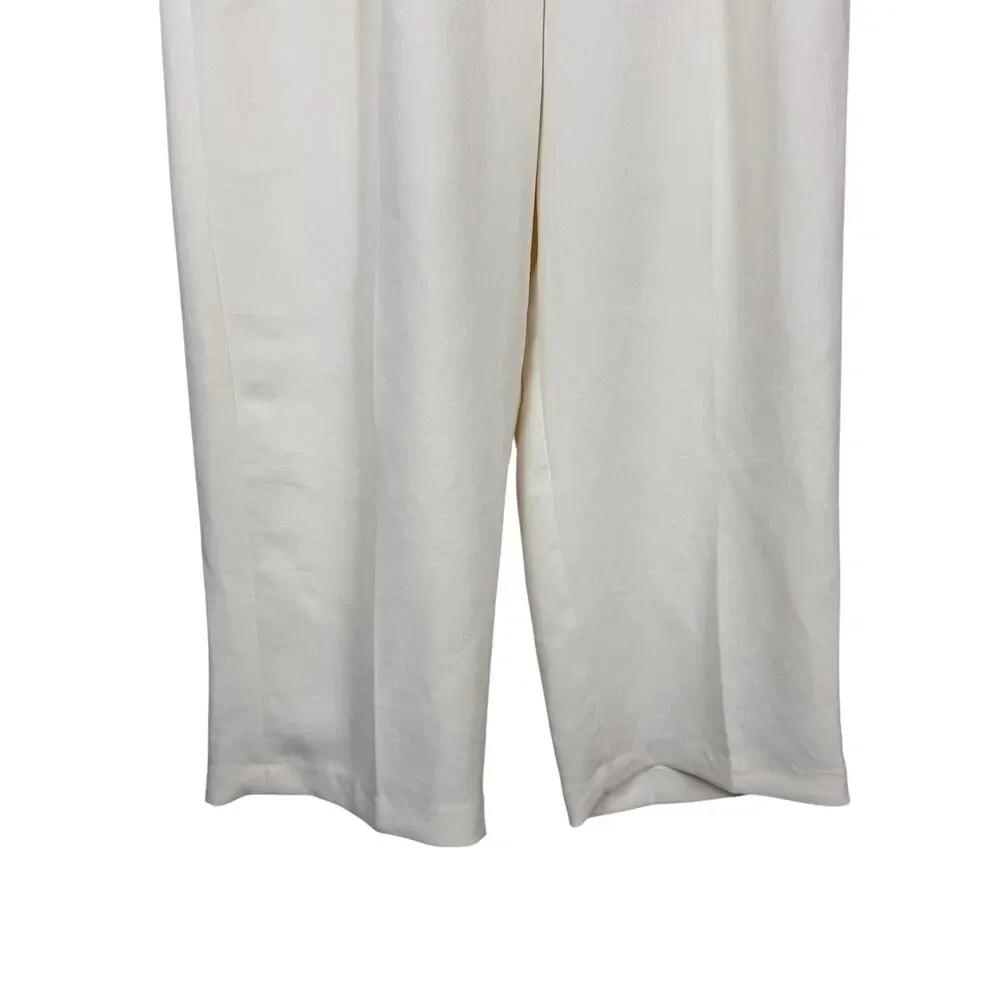 Aritzia Wide Leg Cropped Linen Pants in Light Beige
